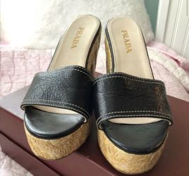 100% Authentic Prada Summer Wedge Slides