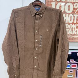 Polo Ralph Lauren Brown Corduroy Shirt 100% Cotton Classic Fit Mens M NWT