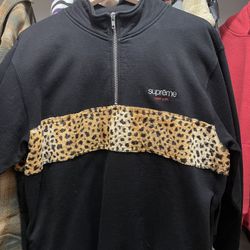 Supreme Leopard Panel Half Zip Sweatshirt 
