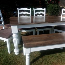 Dining Table 4 Chairs And Bench Farmhouse Style Kitchen Table Set 