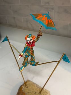 Vintage Ron Lee Clown Swinging Trapeze Sculpture – Signed – Gold & Turquoise