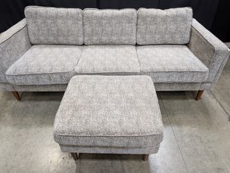 Grey Fabric Sofa with Ottoman