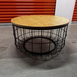Wood And Black Metal Coffee Table 