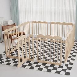 Wooden Playpen For Babies & Toddlers With Gate, 56" X 56", 24" Height