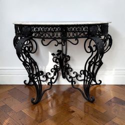 Stunning Vintage Marble Top Wrought Iron Center Table