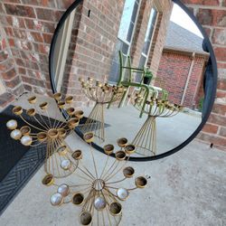 Umbra HUB Large Mirror Abd 2 Golden Tea Light Candle Holders