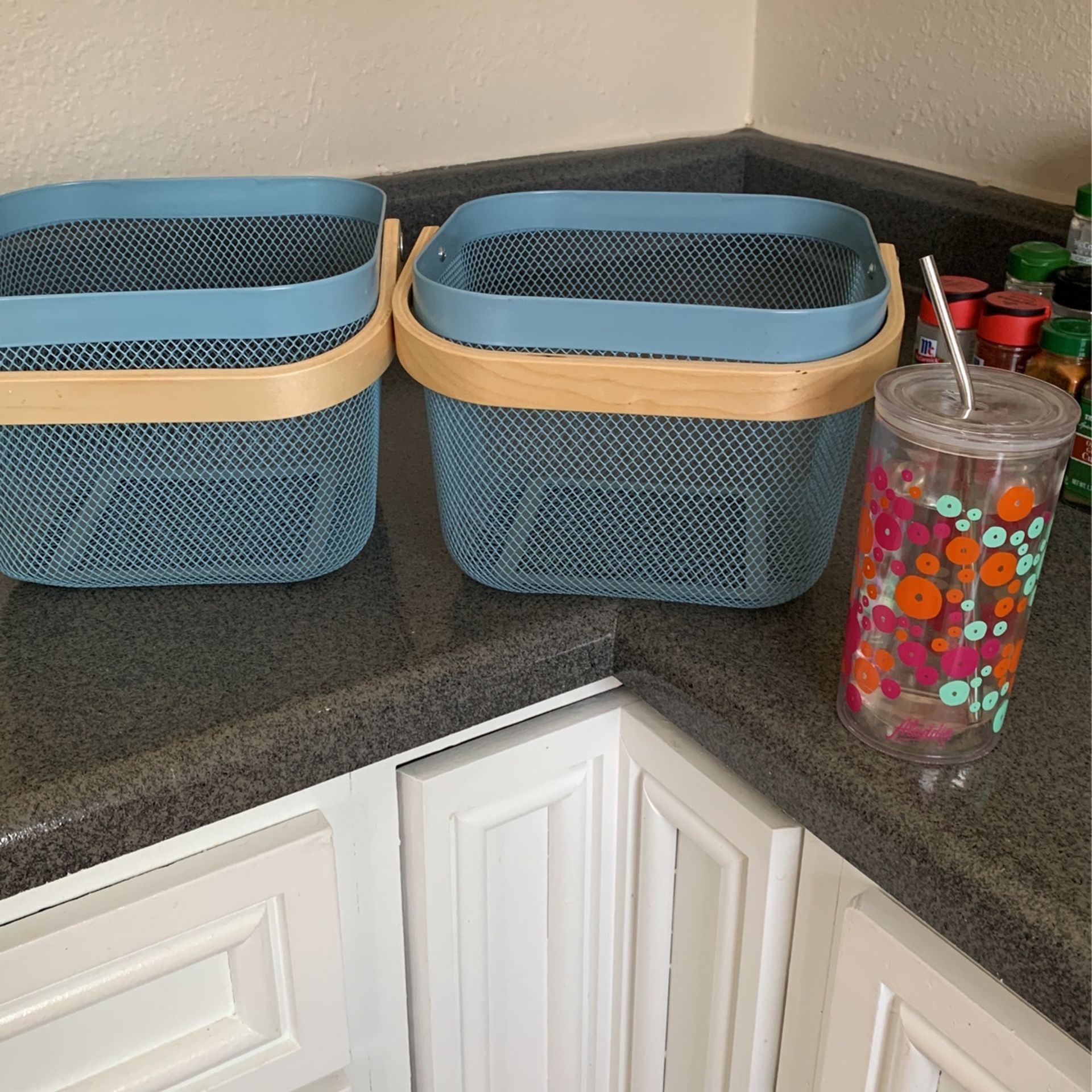 Metal Ikea Storage Containers. Kitchen Baskets. Light Blue