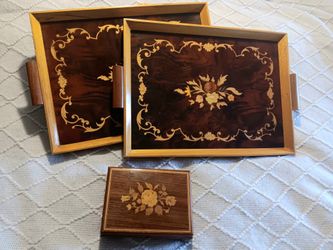 Vintage ITALIAN ITALY Marquetry Inlay Wood Jewelry