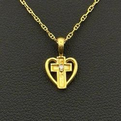 14k yellow gold Diamond heart cross pendant charm 16” chain mariner style 1.8 grams