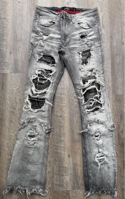 Grey Ripped Stacked Jeans