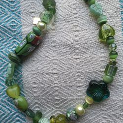 Handmade Green Lampwork Glass Bead Necklace – One of a Kind
