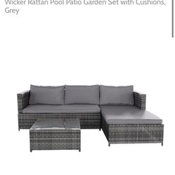 Magari Furniture SJ-14066 Complete 3 Piece PE Wicker Rattan Pool Patio Garden Set with Cushions, Grey