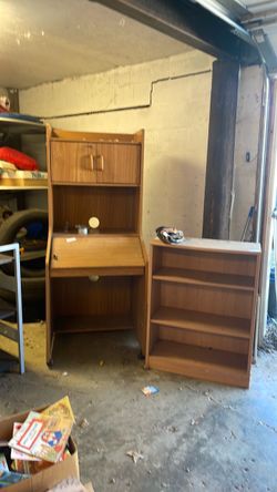 Wood Secretary Desk and Bookcase Set