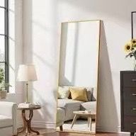 Full Length Gold Mirror 50"x16" for Bedroom Full Body Mirror with Stand Hanging or Leaning for Wall Aluminum Alloy Th