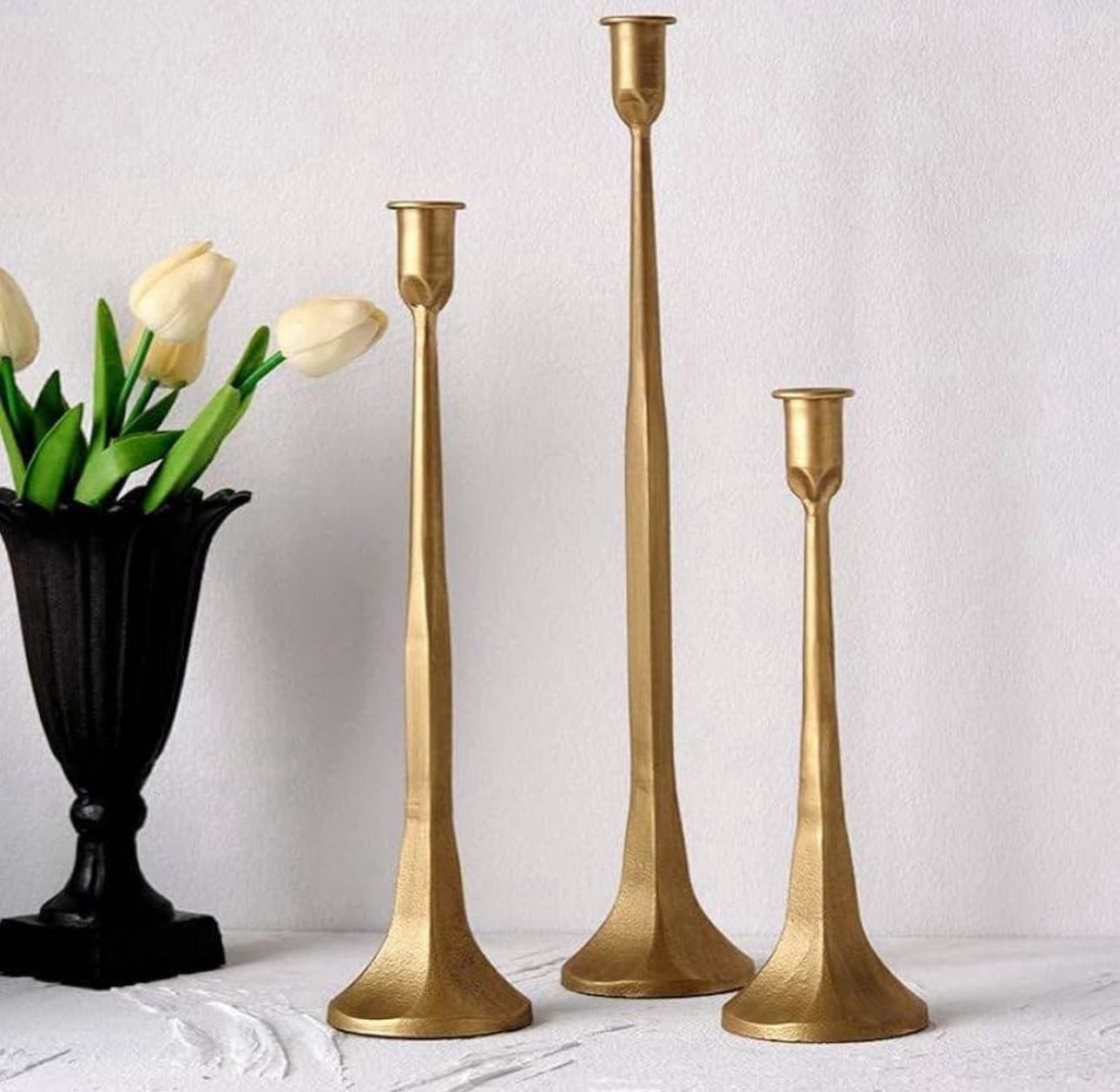 Set of 3 Iron Taper Candle Holders, Gold Candle Holders, Decorative Candle Holders, Tall Set for Wedding, Dining Table, Home Decor (Gold) Brand New Br