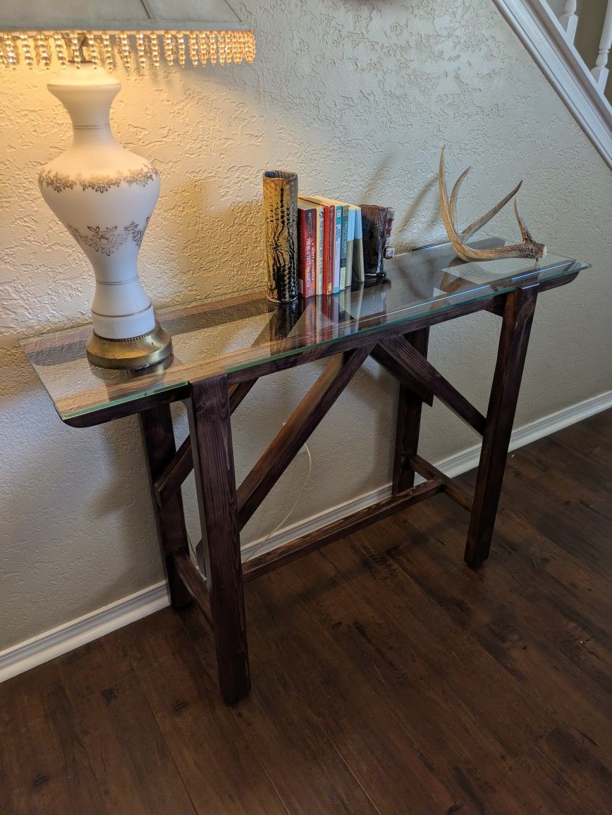 Handmade Wooden Console Table With Glass Top