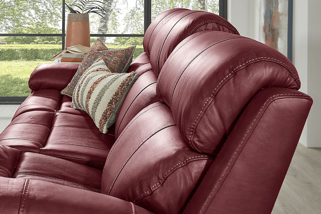 Trevino Place Leather Non-Power Reclining Sofa   Burgundy. Like New!