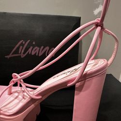 LILIANA PINK LACE-UP HIGH HEEL SANDALS SIZE: 9 WOMENS