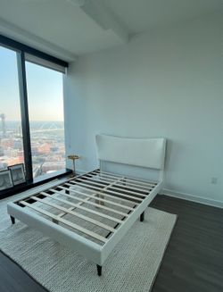 White Bouclé Queen Bed Frame – Modern & Elega