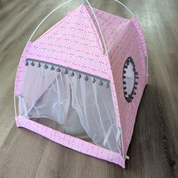 Cute Portable Pink Pet Tent With Curtains 