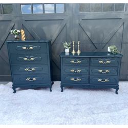 Stunning French Provincial Navy Dresser Set