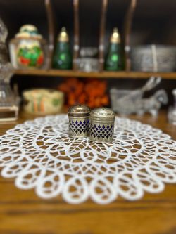 Silver Plated & Cobalt Blue Glass Salt & Pepper Shakers Set