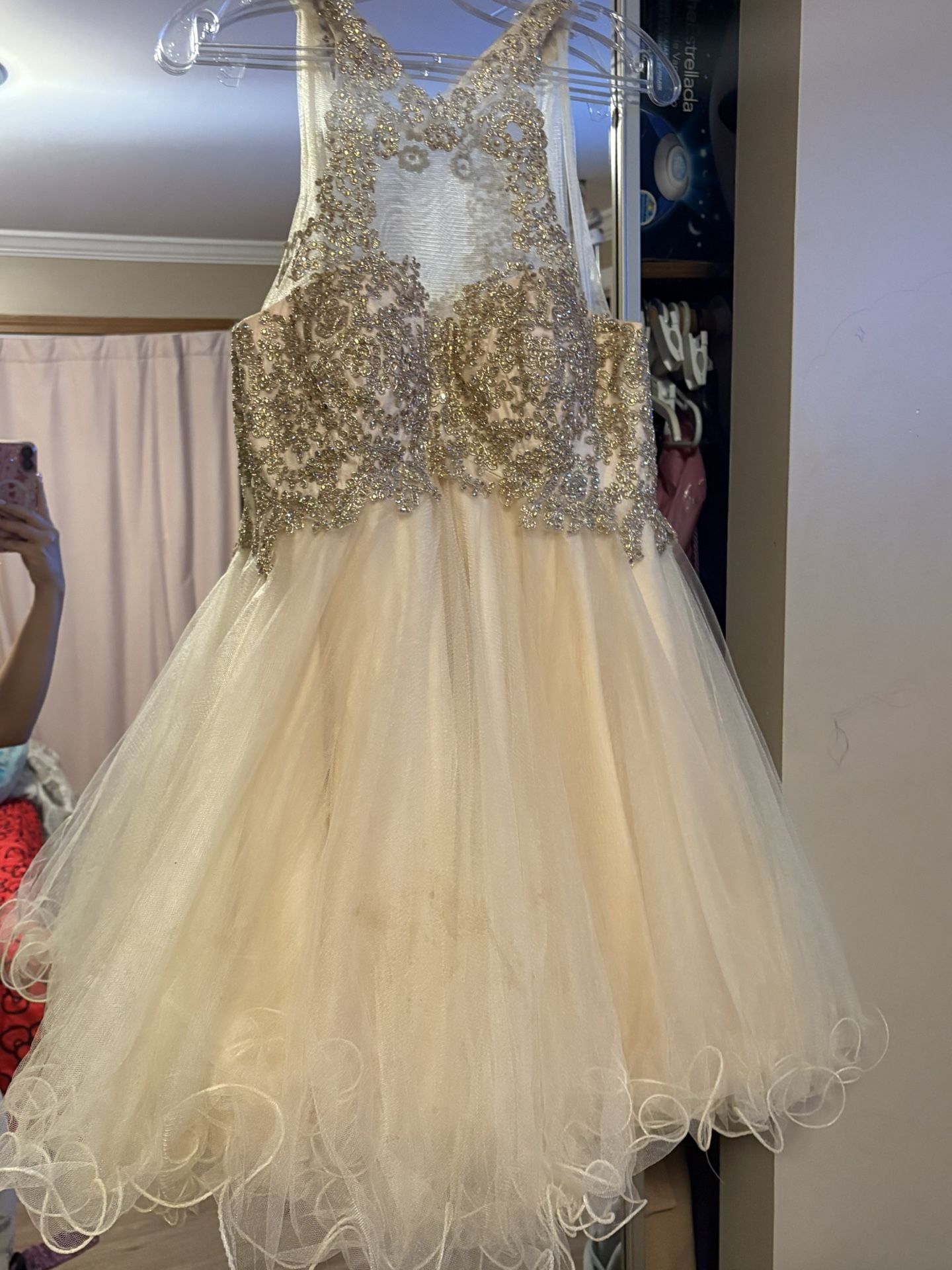 Gold dress Medium (8) Back Lace