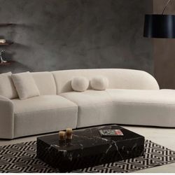 Cloe Ivory Boucle RAF Curved Sectional (sofa Couch Options 