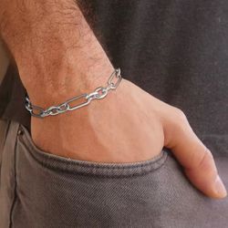 Chunky Stainless Steel Handmade Combo Chain Paperclip & 3 Link Bracelet 8.5”