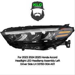 For 2023 2024 2025 Honda Accord Headlight LED Headlamp Assembly Left Driver Side LH 33150-30A-A01