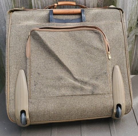Hartmann Vintage Garment Bag Tweed Leather Luggage Wheeled