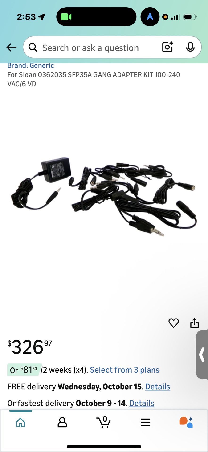 For Sloan 0362035 SFP35A GANG ADAPTER KIT 100-240 VAC/6 VD