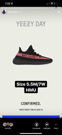 Yeezys Core Black Red (Red Stripe) Size 5.5M/7W (Fit Like 5M/6.5W)