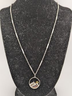 925 Sterling Silver Sun Rise In The Mountains Pendant Necklace