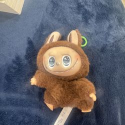 Adorable brown and tan plush keychain Labubu 