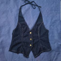 American Eagle Blue Denim Halter Vest Top size M but can fit bigger because of the tie straps.