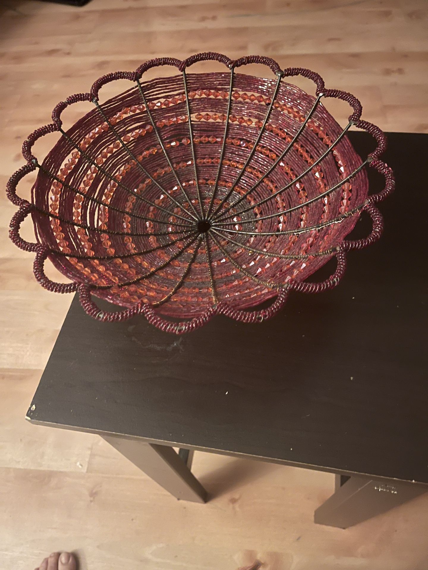 Hand Made Microbeads Red Decorative Basket