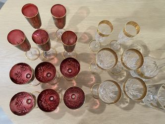 Cre Art Italian Crystal Wine/ Champagne Glasses: 24Kt Gold Plated Stemware Set