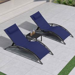 Patio Oversized Chaise Lounge Chair Set with Side Table Pool Adjustable Recliner Chairs for Outside Beach Outdoor Sunbathing Tanning Poolside Lounger 