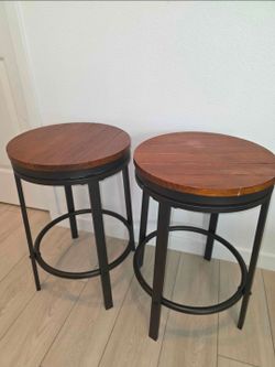 Set of 2 Industrial Wood and Metal Bar Stools