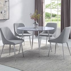 GRAY CLEAR GLASS-ROUND-TOP 5 PIECE-SET-MESA SILLAS