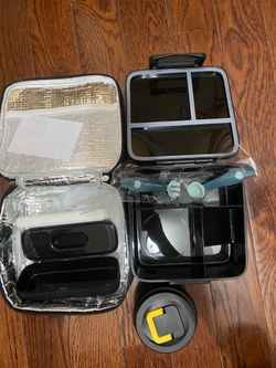 Bento Lunch Box with 8oz Soup Thermo and Insulated Lunch Bag, Kids Leakproof Lunch Food Containers with 5 Compartment, Boys Girls Thermo Hot Food Jar 