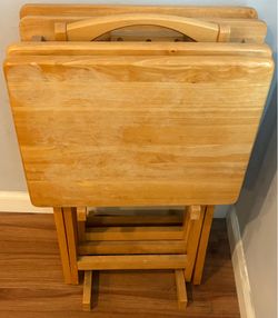 Wooden TV Tray Table Set with Stand