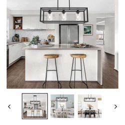 MELUCEE Kitchen Island Lighting 3 Lights Farmhouse Chandelier, Black Pendant Lighting with Clear Glass Shade