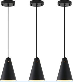 Black Pendant Lights 3 Pack for Kitchen Island,Small Modern Industrial Chandeliers with Cone Metal Shade,Mini Adjustable Cord Hanging Lighting Fixture