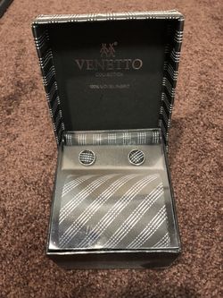 Black and Silver Tie with Cuff Links