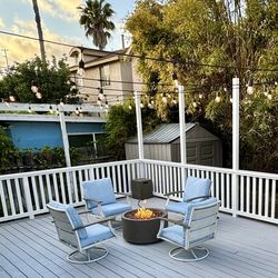 Patio outdoor lounge chairs and table.