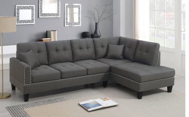 Cute Small 2-pc Sectional Sofa Couch Dark Coffee Linen Like Fabric