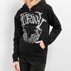 NEW Women’s Size M Or Youth Vitriol Scythe Reaper Black Zip Hoodie Graphic Sweatshirt Street Wear