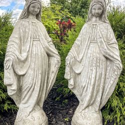 A Set of 2 Concrete Blessed Virgin Mary Garden Statues